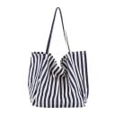 Dame lærred skuldertaske med stribet mønster Stor blød indkøbstaske Lange håndtag Lærred og polyester 39 x 35 x 21 cm 8