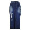 Dame lang denim nederdel med flosset slid foran Tætsiddende pencil-snit Slidt effekt og slidte detaljer 100% bomuld og polyester 7