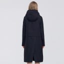 Dame lang jakke med justerbar hætte Lynlås og trykknapper Store lommer med lynlåslomme Slids bagpå Bomuld og polyester 5