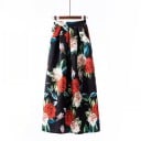 Dame lang maxi nederdel med mønster A-formet snit med folder Høj bred talje Sidelommer Elastisk blanding af polyester og elastan 26