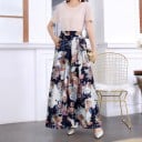 Dame lang maxi nederdel med mønster A-formet snit med folder Høj bred talje Sidelommer Elastisk blanding af polyester og elastan 30