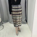 Dame lang pencil skirt med paletter Multifarvet rhombus mønster i striber Tætsiddende lige pasform med længde under knæene lavet af polyester 3