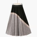 Dame lang plisseret nederdel med ternet mønster og skrå kontraststribe Bred talje A-formet snit Polyester chiffon og akryl 3