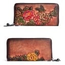 Dame lang pung i ægte læder med farverige relieff blomster Lynlås rundt om Dekorativ vedhæng 19 x 9,5 x 2,5 cm 4