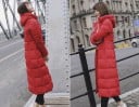 Dame lang vinter dunjakke med hætte Quiltede kamre Længde ned til knæene Sidelommer Overflade af polyester Fyld af dun og bomuld 6