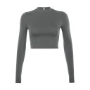 Dame langærmet crop T-shirt Elastisk figursyet T-shirt Rund halsudskæring Elegant T-shirt til hverdag og aftenbrug 4