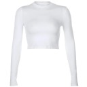 Dame langærmet crop T-shirt Elastisk figursyet T-shirt Rund halsudskæring Elegant T-shirt til hverdag og aftenbrug 3