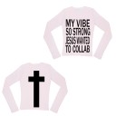 Dame langærmet T-shirt Rund hals Streetwear med kristent motiv, kors på ryggen og print på forsiden Original stil 5