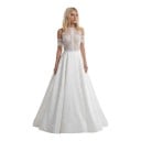 Dame lange brudekjoler i boho stil med bare skuldre og aftagelige ærmer med åbne rygge og tog i hvid til ceremonien 3