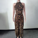 Dame leopard jumpsuit med høj slids 2