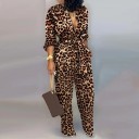 Dame leopard jumpsuit med lange ærmer B869 2