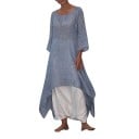 Dame løse maxi kjoler også til fyldigere figurer Asymmetrisk kant med spidser Trekvartærmer Rund hals Let polyester materiale 5