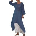 Dame løse maxi kjoler også til fyldigere figurer Asymmetrisk kant med spidser Trekvartærmer Rund hals Let polyester materiale 4