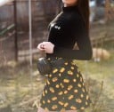 Dame mini nederdel med heltrykt design A-formet snit Lynlås Bomuld med spandex Farverige motiver af frugt og havliv 12
