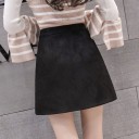 Dame mini nederdel med lynlås A-snit Lang lynlås med ring foran To påsyede lommer Suede overflade Polyester med spandex 3
