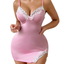 Dame natkjole med blonder og split Elegant ensfarvet kjole med V-udskæring Nylon Spandex Elastisk natmode Forskellige farver 1