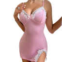 Dame natkjole med blonder og split Elegant ensfarvet kjole med V-udskæring Nylon Spandex Elastisk natmode Forskellige farver 6
