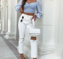 Dame off-shoulder crop top, blå 1