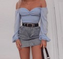 Dame off-shoulder crop top, blå 2