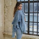 Dame oversize denimjakke Lys blå, vaskede denim Sænket skuldre Knappåbning Påsyede lommer Bomuld med spandex 5