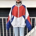 Dame oversize jakke i sportig stil Kontrasterende farveblokke Lynlås i fuld længde Høj krave Elastisk kant og manchetter af polyester 3