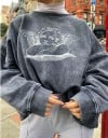 Dame oversize sweatshirt med engeltryk Grå med falmet effekt Rund halsudskæring Drop-skulder Ribstrikkede manchetter og kant Blanding af bomuld 2
