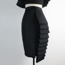 Dame pencil midi nederdel med lagdelte flæser Høj talje Asymmetrisk kant Slids foran Lynlås bagpå Elastisk blanding af bomuld og spandex 2
