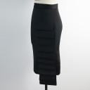 Dame pencil midi nederdel med lagdelte flæser Høj talje Asymmetrisk kant Slids foran Lynlås bagpå Elastisk blanding af bomuld og spandex 6