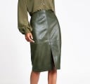 Dame pencil skirt i kunstlæder og polyester Midterste slids Lukkes med metal lynlås Vandret delingsøm Glat overflade 3