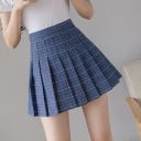 Dame plisseret ternet nederdel med shorts Mini længde Høj talje Polyester med bomuld Nederdel i skole stil til hver dag 4