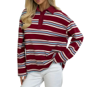 Dame polo med lange ærmer Stribet design V-hals med krave og knapper Bomuld med spandex 2