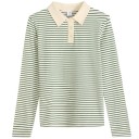 Dame polo med lange ærmer V-hals Krave Knapper Stribet Bomuld Komfortabel Elegant Casual Top Sommer Forår 2