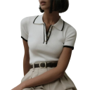 Dame polo T-shirt V-udskæring Kortærmet Krave Knapper Ensfarvet Polyester Behagelig Sommer Elegant Casual Top 2