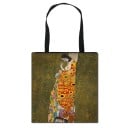 Dame polyester taske med helfarvet tryk af kunstmaleri i jugendstil Sorte håndtag med en længde på 30 cm Flad form 33,5 x 34,5 cm 5