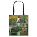 Dame polyester taske med helfarvet tryk af kunstmaleri i jugendstil Sorte håndtag med en længde på 30 cm Flad form 33,5 x 34,5 cm 7