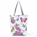 Dame polyester taske med tryk af farverige sommerfugle og blomster Shopper med to grå håndtag og rektangulær form 27 x 37 x 8 cm 3