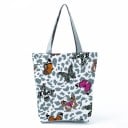 Dame polyester taske med tryk af farverige sommerfugle og blomster Shopper med to grå håndtag og rektangulær form 27 x 37 x 8 cm 5