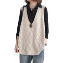 Dame's løs strikket sweater vest uden ærmer med hulmønster i romber og dyb V-udskæring i universel størrelse 8