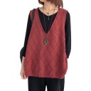 Dame's løs strikket sweater vest uden ærmer med hulmønster i romber og dyb V-udskæring i universel størrelse 5