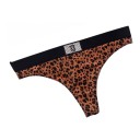 Dame sæt af undertøj push-up bh og tanga trusser med rhinestone stropper og sort elastisk kant i brun leopardmønster 5