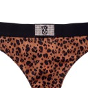 Dame sæt af undertøj push-up bh og tanga trusser med rhinestone stropper og sort elastisk kant i brun leopardmønster 6