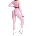 Dame sæt med leggings og crop top med lange ærmer, ensfarvet, spandex, nylon 2