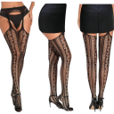 Dame sæt strømper til lårene med strømpebåndseffekt og netmønstre 3 stk universel størrelse nylon elastan sort 5