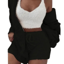 Dame sæt top, sweatshirt og shorts Plyset fluffy materiale af polyester Tre-delt sæt med hætte V-hals Justerbar talje Fritid og derhjemme 4