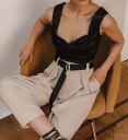 Dame satin crop top med høj halsudskæring 5