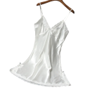 Dame satin natkjole med blonder Elegant ensfarvet kjole med V-udskæring Let polyester Universel størrelse Forskellige farver 6