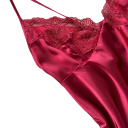 Dame satin natkjole med blonder Elegant ensfarvet kjole med V-udskæring Luksus natundertøj i let polyester Forskellige farver 3