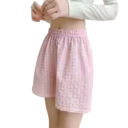 Dame shorts Høj talje Elastisk bånd Løs pasform Bomuld Polyester Ensfarvet Ternet Sommer komfortable shorts 2