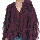 Dame skjorte langærmet V-hals Elegant skjorte med flæser Knaplukning Let stilfuld top til hverdagsbrug Polyester 2