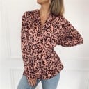 Dame skjorte med leopardprint Længde ærmer V-udskæring med krave Knaplukning Let polyester chiffon 4